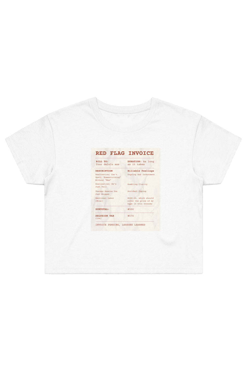 Red Flag Invoice Receipt (Crop Top Shirt) - 11/10 